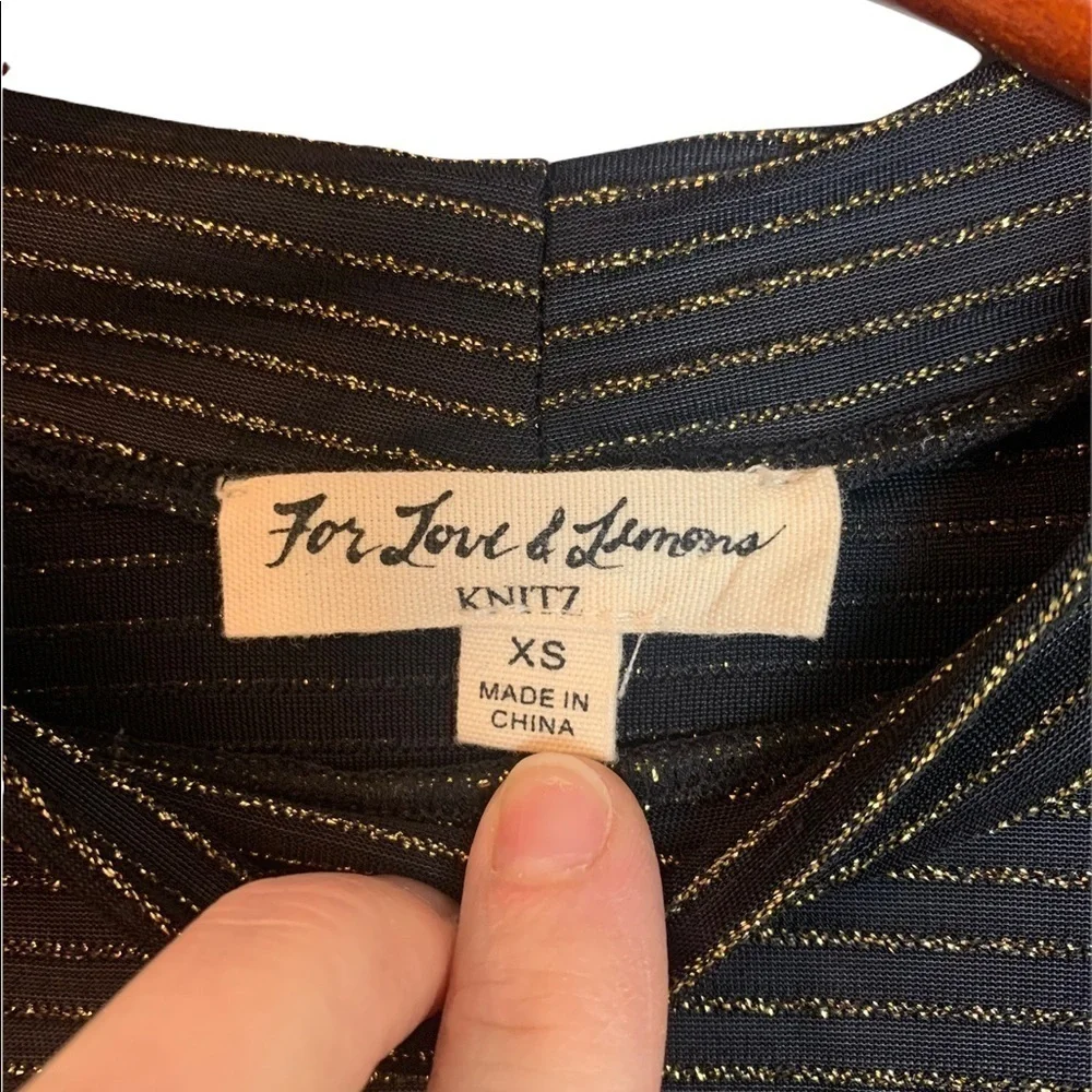 For Love & Lemons KNITZ Long Sleeve Crop Top Black & Gold Stripe XS - Picture 5 of 9